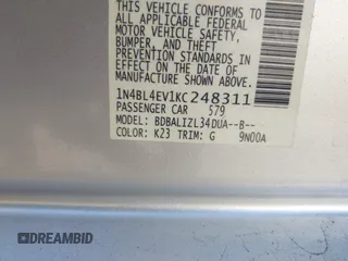 2019 Nissan Altima 2.5 SL with VIN 1N4BL4EV1KC248311, listed as a IAAI auction lot 41826242 with 107,101 mi miles. Bid and sale history available at carsss.com. Image 9.