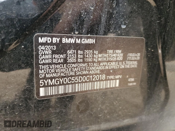 2013 BMW X5 M with VIN 5YMGY0C55D0C12018, listed as a Copart auction lot 51506725 with 126,146 mi miles and Clean Title. Bid and sale history available at carsss.com. Image 12.