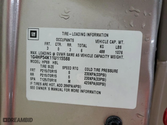 2001 Buick LeSabre Custom with VIN 1G4HP54K11U115588, listed as a Copart auction lot 51310225 with 246,605 mi miles and Salvage Title. Bid and sale history available at carsss.com. Image 12.