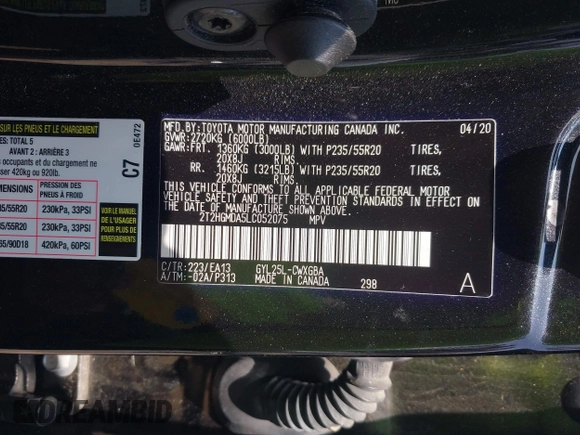 2020 Lexus RX 450h с VIN 2T2HGMDA5LC052075, выставлен на аукционе IAAI как лот 42407001 с пробегом 105 686 миль миль и . История ставок и продаж доступна на DreamBid. Изображение 9.