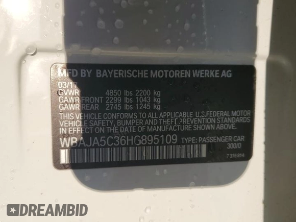 2017 BMW 5 Series 530i z VIN WBAJA5C36HG895109, wystawiony jako Copart lot #42819595 z przebiegiem Nie podano mil oraz Szkoda całkowita • Salvage title. Historia ofert i sprzedaży dostępna na DreamBid. Obrazek 14.