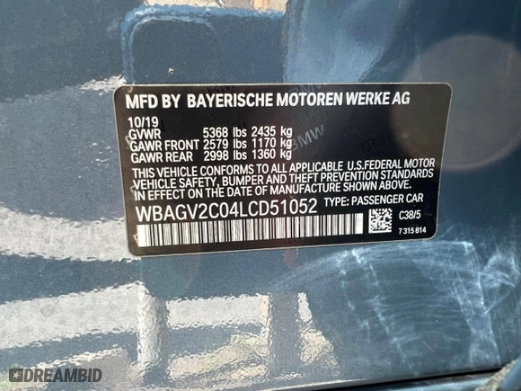2020 BMW 8 Series 840i with VIN WBAGV2C04LCD51052, listed as a Copart auction lot 53079133 with 28,184 mi miles. Bid and sale history available at carsss.com. Image 10.
