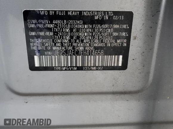 2014 Subaru Forester Premium with VIN JF2SJAEC7EH414658, listed as a Copart auction lot 52353795 with 99,245 mi miles and Salvage Title. Bid and sale history available at DreamBid. Image 16.