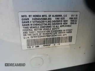 2015 Acura MDX Tech Pkg with VIN 5FRYD3H4XFB013234, listed as a Copart auction lot 46195785 with 156,628 mi miles and Salvage Title. Bid and sale history available at carsss.com. Image 15.