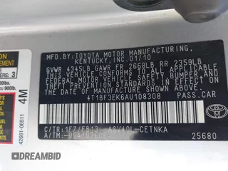 2010 Toyota Camry with VIN 4T1BF3EK6AU108308, listed as a IAAI auction lot 42114813 with 161,837 mi miles and . Bid and sale history available at DreamBid. Image 9.