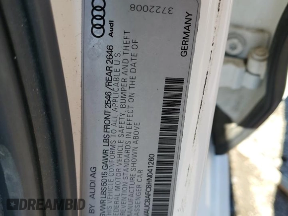 2017 Audi A6 Premium with VIN WAUC8AFC8HN041260, listed as a Copart auction lot 40039903 with 87,966 mi miles. Bid and sale history available at carsss.com. Image 12.