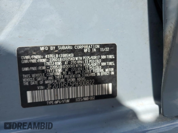 2023 Subaru Crosstrek Special Sports with VIN JF2GTHSC5PH300822, listed as a Copart auction lot 56575215 with 27,206 mi miles and Salvage title. Bid and sale history available at DreamBid. Image 13.