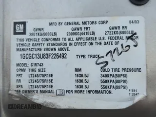 2003 Chevrolet Silverado 1500HD LS z VIN 1GCGC13U83F226492, wystawiony jako Copart lot #82388294 z przebiegiem 172 310 mil mil oraz Szkoda całkowita • Salvage title. Historia ofert i sprzedaży dostępna na DreamBid. Obrazek 12.