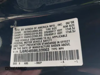 2008 Honda CR-V EX z VIN 5J6RE48598L028903, wystawiony jako IAAI lot #42280264 z przebiegiem 194 326 mil mil oraz . Historia ofert i sprzedaży dostępna na DreamBid. Obrazek 9.