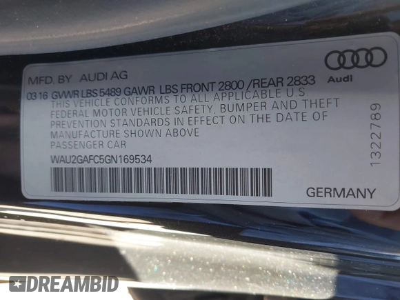 2016 Audi A7 Prestige z VIN WAU2GAFC5GN169534, wystawiony jako IAAI lot #40802384 z przebiegiem 103 263 mil mil oraz . Historia ofert i sprzedaży dostępna na DreamBid. Obrazek 9.