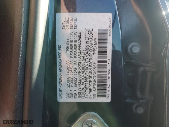 2016 Acura RDX Advance Pkg with VIN 5J8TB4H77GL022331, listed as a Copart auction lot 48377425 with 107,367 mi miles and Salvage Title. Bid and sale history available at carsss.com. Image 12.