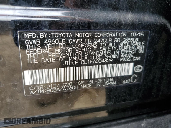2015 Lexus GS 350 with VIN JTHCE1BL1FA004829, listed as a Copart auction lot 70366704 with 71,251 mi miles and Salvage Title. Bid and sale history available at carsss.com. Image 12.