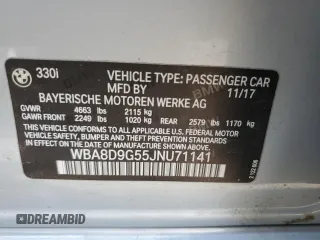2018 BMW 3 Series 330i xDrive with VIN WBA8D9G55JNU71141, listed as a Copart auction lot 58625265 with 41,648 mi miles and Non repairable. Bid and sale history available at DreamBid. Image 12.