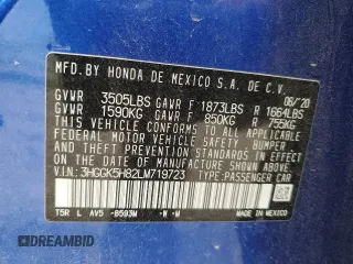 2020 Honda Fit EX z VIN 3HGGK5H82LM719723, wystawiony jako Copart lot #54704295 z przebiegiem 30 650 mil mil oraz Szkoda całkowita • Salvage title. Historia ofert i sprzedaży dostępna na DreamBid. Obrazek 13.