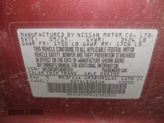 2018 Nissan Versa SV with VIN 3N1CN7AP2JK401310, listed as a IAAI auction lot 41664854 with 94,052 mi miles. Bid and sale history available at carsss.com. Image 9.
