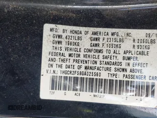 2016 Honda Accord Sport with VIN 1HGCR2F58GA025560, listed as a IAAI auction lot 42230380 with 178,148 mi miles and . Bid and sale history available at DreamBid. Image 9.