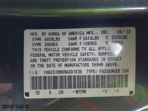 2011 Honda Accord Cpe EX-L with VIN 1HGCS1B86BA001636, listed as a IAAI auction lot 41918566 with 98,350 mi miles. Bid and sale history available at carsss.com. Image 9.