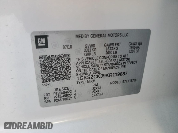2019 GMC Yukon Denali with VIN 1GKS2CKJ9KR119887, listed as a Copart auction lot 83589544 with 86,754 mi miles and Salvage Title. Bid and sale history available at carsss.com. Image 16.