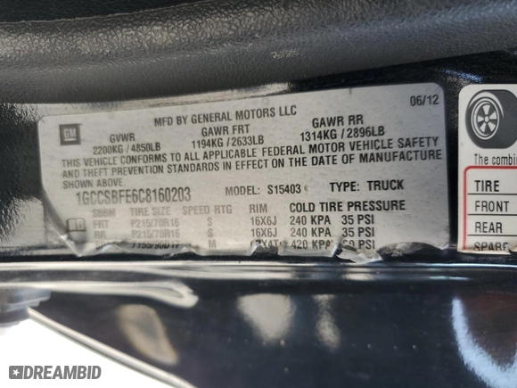 2012 Chevrolet Colorado Work Truck with VIN 1GCCSBFE6C8160203, listed as a Copart auction lot 52593525 with 158,833 mi miles and Clean Title. Bid and sale history available at carsss.com. Image 12.