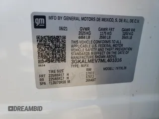 2021 GMC Terrain SLE с VIN 3GKALMEV7ML401016, выставлен на аукционе Copart как лот 52514595 с пробегом 32 994 миль миль и Списание • Salvage title. История ставок и продаж доступна на DreamBid. Изображение 13.
