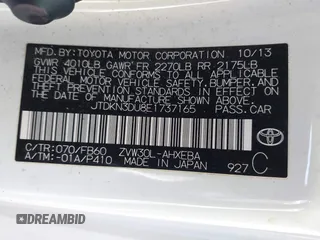 2014 Toyota Prius Four with VIN JTDKN3DU8E1737165, listed as a IAAI auction lot 41781998 with 175,585 mi miles and . Bid and sale history available at carsss.com. Image 9.