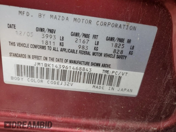 2006 Mazda 3 s z VIN JM1BK143961468843, wystawiony jako Copart lot #74262714 z przebiegiem 267 206 mil mil oraz Szkoda całkowita • Salvage title. Historia ofert i sprzedaży dostępna na DreamBid. Obrazek 14.