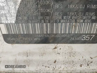 2019 Mitsubishi Outlander SE z VIN JA4AP4AU3KU024663, wystawiony jako IAAI lot #42124190 z przebiegiem Nie podano mil oraz . Historia ofert i sprzedaży dostępna na DreamBid. Obrazek 9.