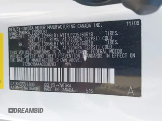 2010 Lexus RX 350 with VIN 2T2BK1BA4AC038283, listed as a IAAI auction lot 42522693 with 119,934 mi miles and . Bid and sale history available at DreamBid. Image 9.