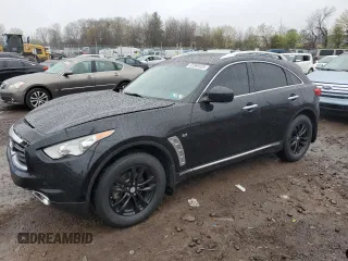 2014 Infiniti QX70 with VIN JN8CS1MWXEM412233, listed as a Copart auction lot 52859325 with 109,121 mi miles and Salvage Title. Bid and sale history available at carsss.com. Image 1.