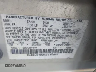 1999 Nissan Altima XE with VIN 1N4DL01D2XC110847, listed as a IAAI auction lot 41685811 with 135,808 mi miles. Bid and sale history available at carsss.com. Image 9.