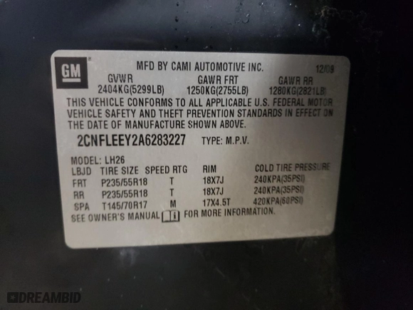 2010 Chevrolet Equinox LT w/1LT with VIN 2CNFLEEY2A6283227, listed as a Copart auction lot 87192004 with 59,191 mi miles and Salvage Title. Bid and sale history available at carsss.com. Image 12.