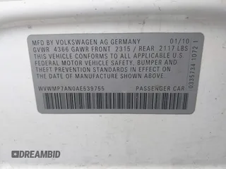 2010 Volkswagen CC Sport with VIN WVWMP7AN0AE539755, listed as a IAAI auction lot 41689569 with 169,004 mi miles and . Bid and sale history available at DreamBid. Image 9.