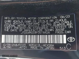 2023 Toyota Corolla SE with VIN JTDS4MCE8P3518426, listed as a IAAI auction lot 41749167 with 28,377 mi miles. Bid and sale history available at carsss.com. Image 9.