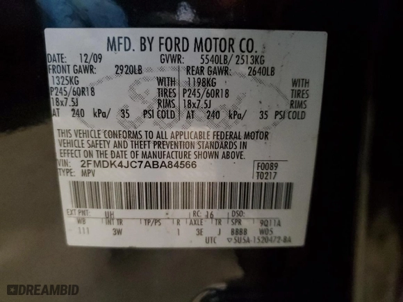 2010 Ford Edge SEL with VIN 2FMDK4JC7ABA84566, listed as a Copart auction lot 43576175 with 118,119 mi miles and Clean Title. Bid and sale history available at carsss.com. Image 13.
