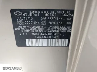 2010 Hyundai Elantra GLS with VIN KMHDU4AD7AU164107, listed as a IAAI auction lot 42044896 with 114,696 mi miles. Bid and sale history available at carsss.com. Image 9.