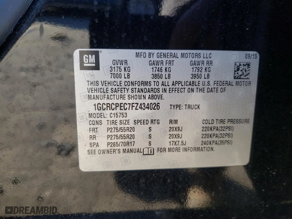 2015 Chevrolet Silverado 1500 Work Truck with VIN 1GCRCPEC7FZ434026, listed as a Copart auction lot 45125935 with 179,858 mi miles and Salvage Title. Bid and sale history available at carsss.com. Image 12.