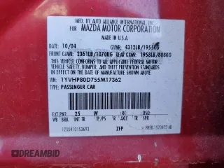 2005 Mazda 6 Sport S with VIN 1YVHP80D755M17362, listed as a Copart auction lot 86818954 with 87,962 mi miles and Clean Title. Bid and sale history available at DreamBid. Image 12.