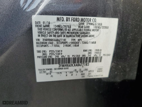 2010 Ford Flex Limited with VIN 2FMHK6DCXABA77183, listed as a Copart auction lot 72425824 with NaN miles and Salvage Title. Bid and sale history available at carsss.com. Image 13.