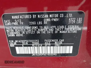 2012 Nissan LEAF SL with VIN JN1AZ0CP5CT022293, listed as a IAAI auction lot 42074728 with 56,761 mi miles. Bid and sale history available at carsss.com. Image 9.