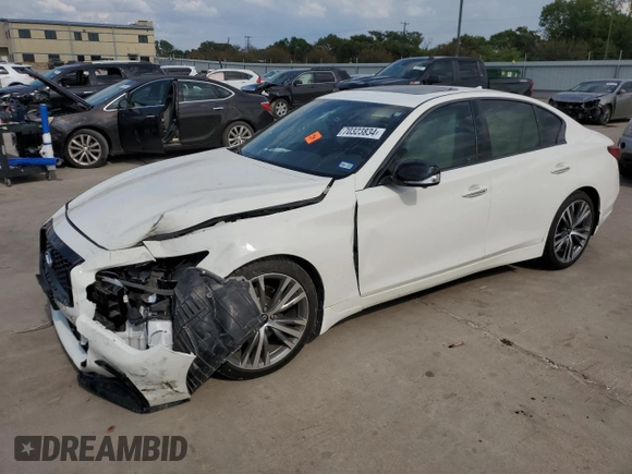 2023 Infiniti Q50 Sensory with VIN JN1EV7CP5PM511511, listed as a Copart auction lot 70323834 with 29,298 mi miles and Salvage title. Bid and sale history available at DreamBid. Image 1.