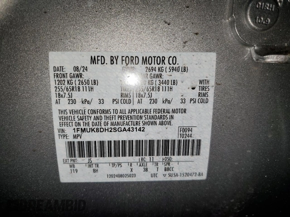 2025 Ford Explorer Active z VIN 1FMUK8DH2SGA43142, wystawiony jako Copart lot #87353534 z przebiegiem 8 355 mil mil oraz Szkoda całkowita • Salvage title. Historia ofert i sprzedaży dostępna na DreamBid. Obrazek 13.
