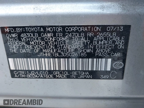 2013 Lexus GS 350 z VIN JTHBE1BL3D5026185, wystawiony jako IAAI lot #41194478 z przebiegiem 118 998 mil mil oraz . Historia ofert i sprzedaży dostępna na DreamBid. Obrazek 9.