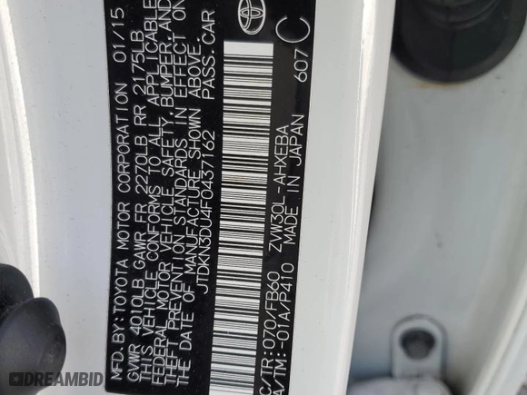2015 Toyota Prius Four with VIN JTDKN3DU4F0437162, listed as a Copart auction lot 50218115 with 103,169 mi miles and Salvage Title. Bid and sale history available at carsss.com. Image 12.