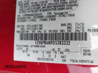2013 Ford Mustang V6 with VIN 1ZVBP8AM9D5283332, listed as a IAAI auction lot 42471456 with 108,514 mi miles and . Bid and sale history available at DreamBid. Image 9.