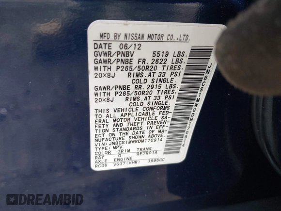 2013 Infiniti FX with VIN JN8CS1MW8DM170914, listed as a IAAI auction lot 41689303 with 138,400 mi miles and . Bid and sale history available at DreamBid. Image 9.