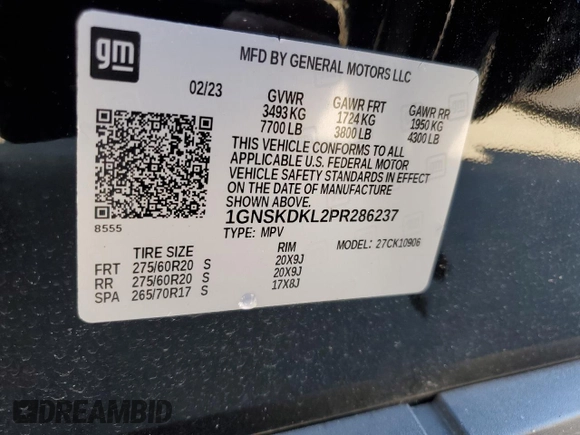 2023 Chevrolet Suburban z VIN 1GNSKDKL2PR286237, wystawiony jako Copart lot #46179735 z przebiegiem 29 518 mil mil oraz Szkoda całkowita • Salvage title. Historia ofert i sprzedaży dostępna na DreamBid. Obrazek 14.