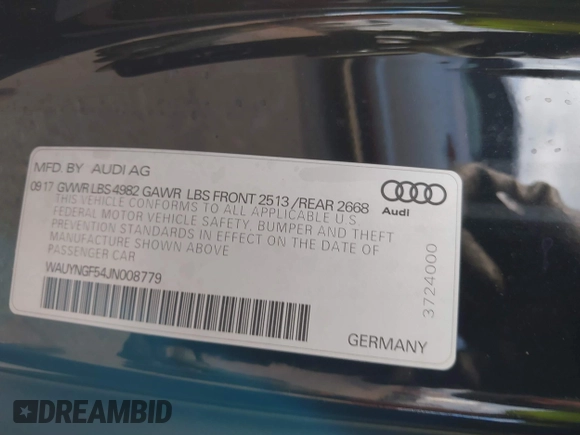 2018 Audi A5 Cabriolet Premium Plus z VIN WAUYNGF54JN008779, wystawiony jako IAAI lot #40763875 z przebiegiem 53 346 mil mil oraz . Historia ofert i sprzedaży dostępna na DreamBid. Obrazek 9.