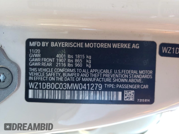 2021 Toyota Supra 3.0 z VIN WZ1DB0C03MW041279, wystawiony jako Copart lot #56318605 z przebiegiem 15 704 mil mil oraz Szkoda całkowita • Salvage title. Historia ofert i sprzedaży dostępna na DreamBid. Obrazek 12.
