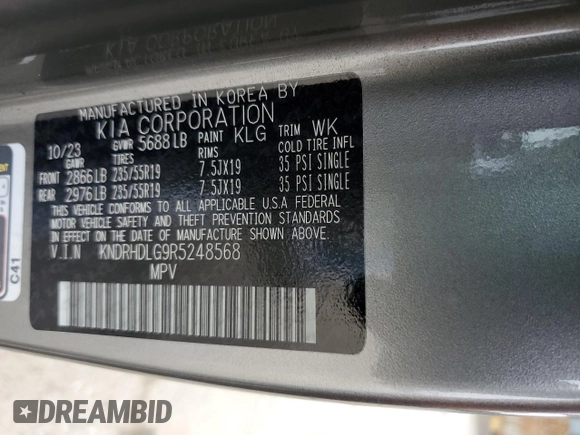2024 Kia Sorento EX with VIN KNDRHDLG9R5248568, listed as a Copart auction lot 55761135 with Not provided miles and Non repairable. Bid and sale history available at DreamBid. Image 13.