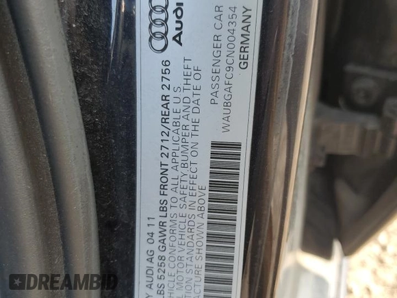 2012 Audi A6 Premium Plus with VIN WAUBGAFC9CN004354, listed as a Copart auction lot 46267635 with Not provided miles and Salvage title. Bid and sale history available at DreamBid. Image 14.